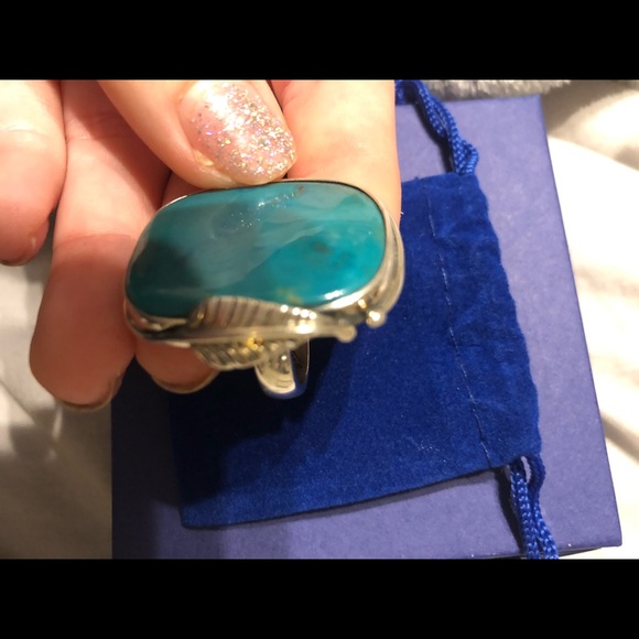 Stunning size 8 sterling silver turquoise ring - Picture 3 of 6